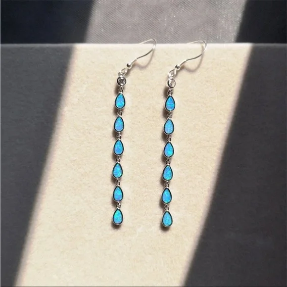 Sterling Silver Drop Blue Earrings - Picture 2 of 2